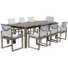 Pangea Home Vicky 9 Piece Dinng Set, Brown Frame White Textilene Dining Sets
