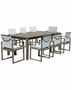 Pangea Home Vicky 9 Piece Dinng Set, Brown Frame White Textilene Dining Sets