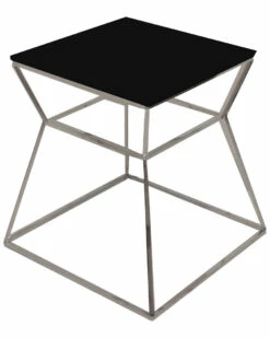 Pangea Geo Side Table Metal Frame With Glass Top Home End & Side Tables