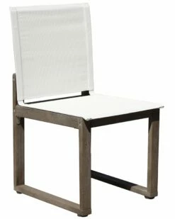 Pangea Home Set Of 4 Vicky Arm Chairs, Brown Frame White Textilene Dining Chairs & Stools