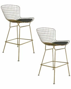 Pangea Set Of 2 Gold Shuttle Bar Stools Home Dining Chairs & Stools