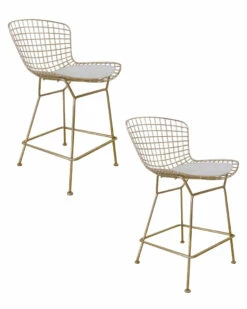 Pangea Set Of 2 Gold Shuttle Counter Stools Home Dining Chairs & Stools