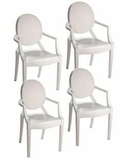 Pangea Home Bentley Arm Dining Chair White - Set Of 4 Dining Chairs & Stools