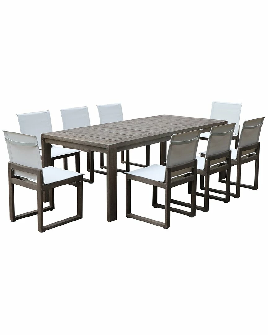 Pangea Home Vick 9 Piece Dinng Set, Brown Frame White Textilene Dining Sets 2 Pangea Home Vick 9 Piece Dinng Set, Brown Frame White Textilene Dining Sets