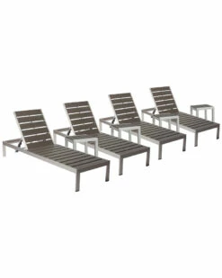 Pangea Home Indoor/Outdoor 4 Joseph Lounger & 4 Side Tables Lounge Sets